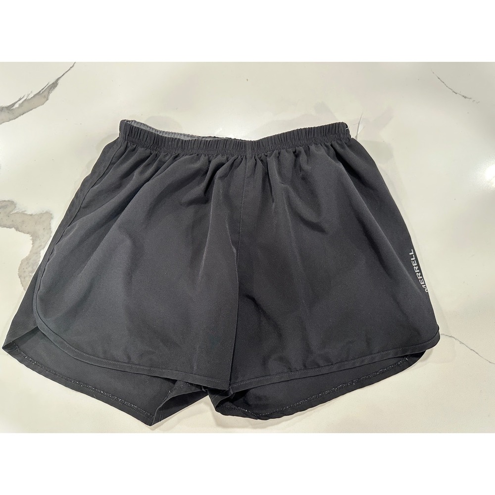 Merrell Womens Black Athletic Running Shorts Elastic Waist Zipper Pocket Small